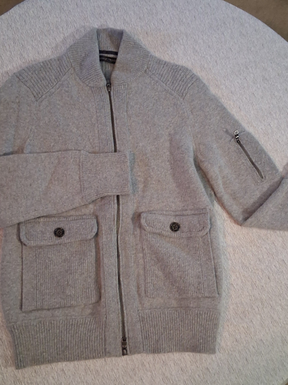Banana Republic Mens Gray Merino Wool  Zip Up Sweater Medium